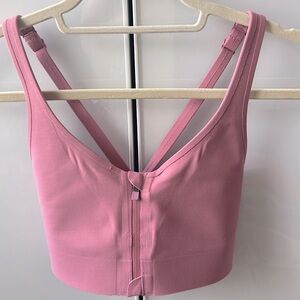 ATHLETA - EUC - Light Rose Color, Front-Zip, Cross Back Sports Bra, Size Small